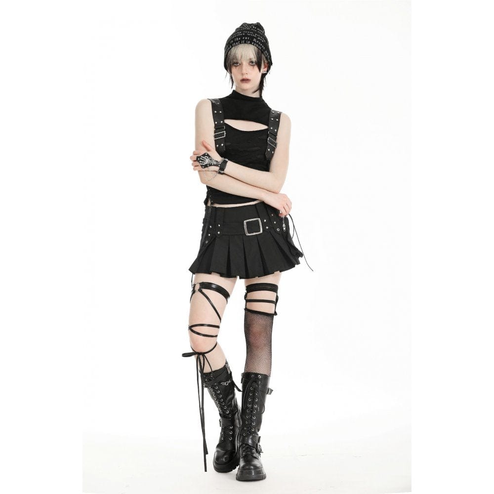 Darkinlove Women's Punk Stand Collar Ripped Vest