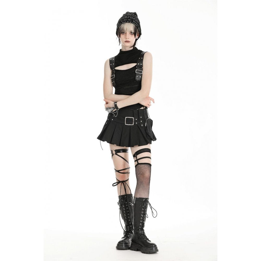 Darkinlove Women's Punk Stand Collar Ripped Vest