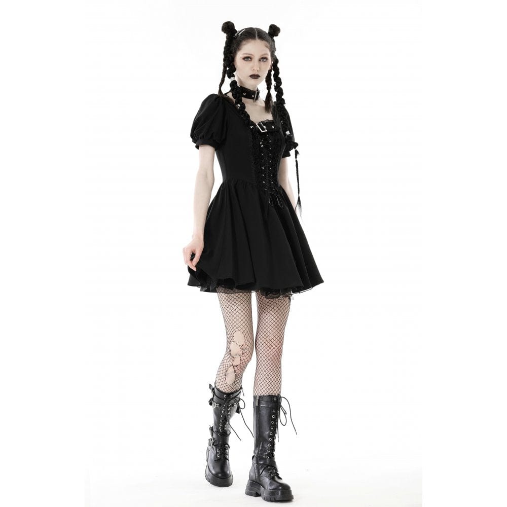 Darkinlove Women's Punk Strappy Buckle Ruffled Dress