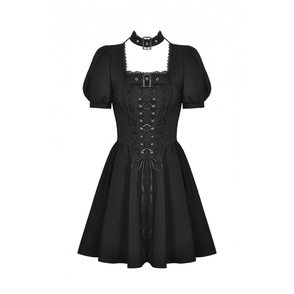 Darkinlove Women's Punk Strappy Buckle Ruffled Dress