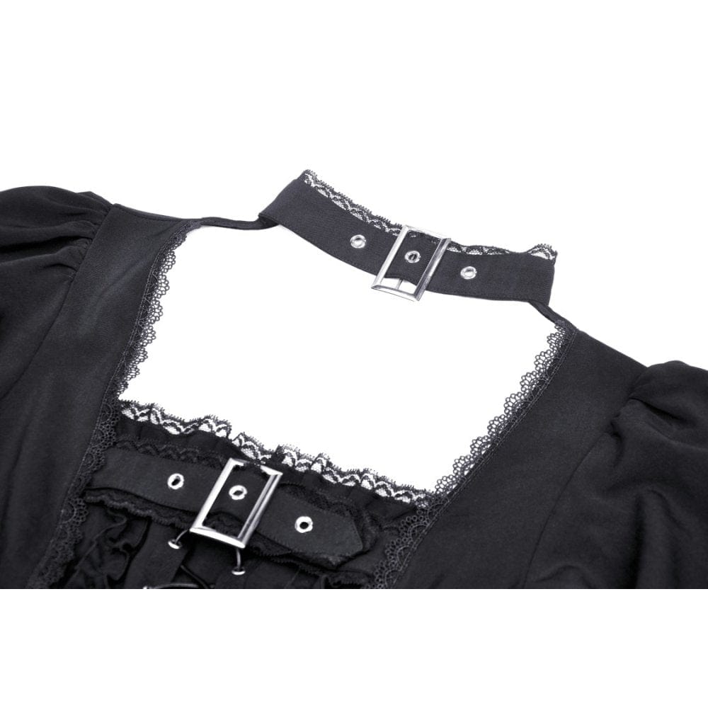 Darkinlove Women's Punk Strappy Buckle Ruffled Dress