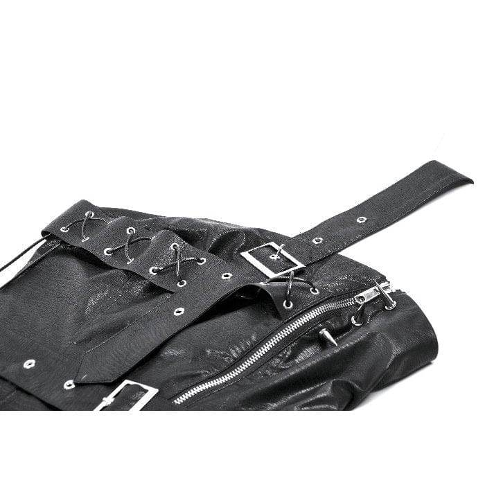 Darkinlove Women's Punk Straps Diagonal Zipper Faux Leather Vest