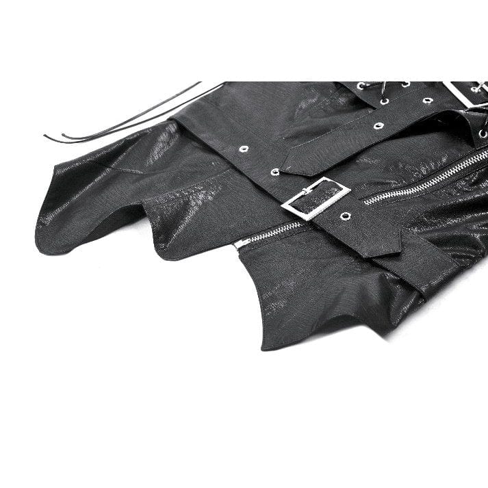 Darkinlove Women's Punk Straps Diagonal Zipper Faux Leather Vest