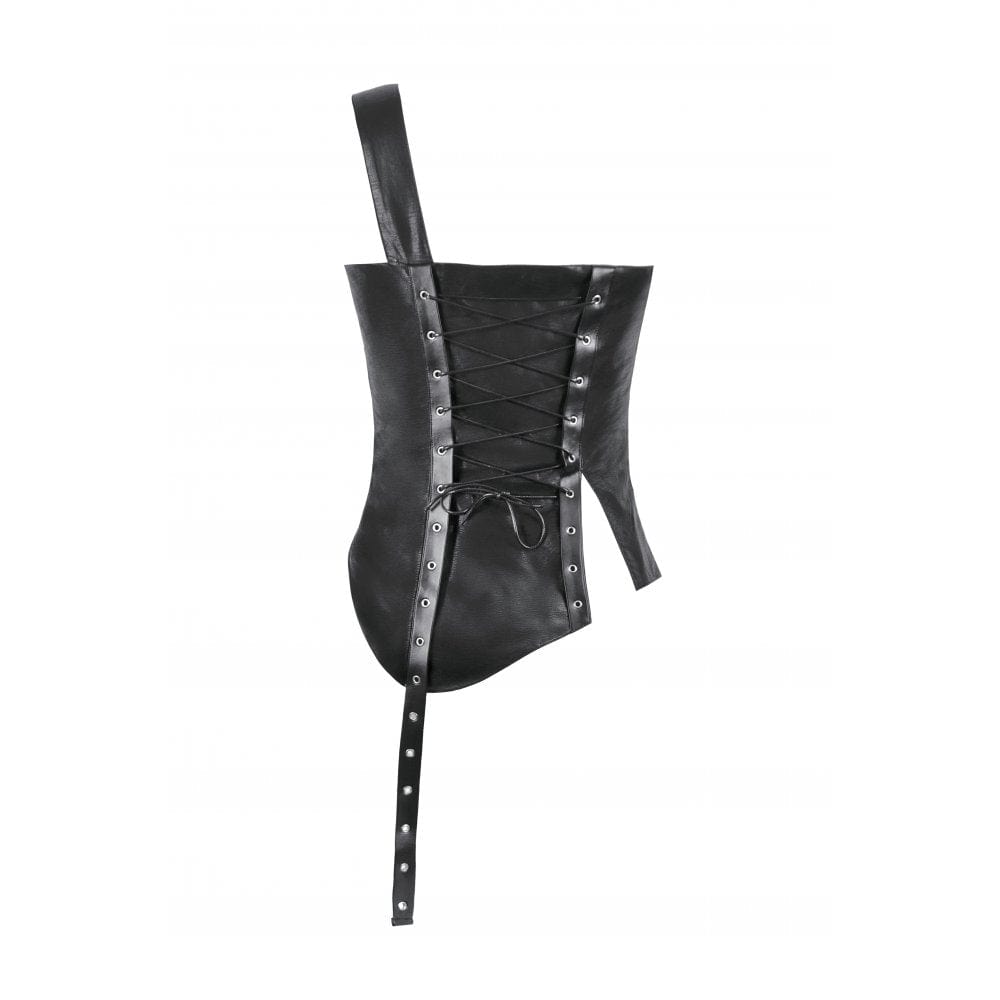 Darkinlove Women's Punk Straps Diagonal Zipper Faux Leather Vest