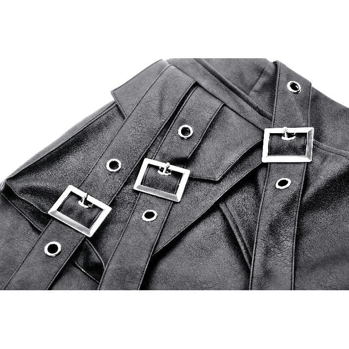 Darkinlove Women's Punk Straps Faux Leather Short Skirt