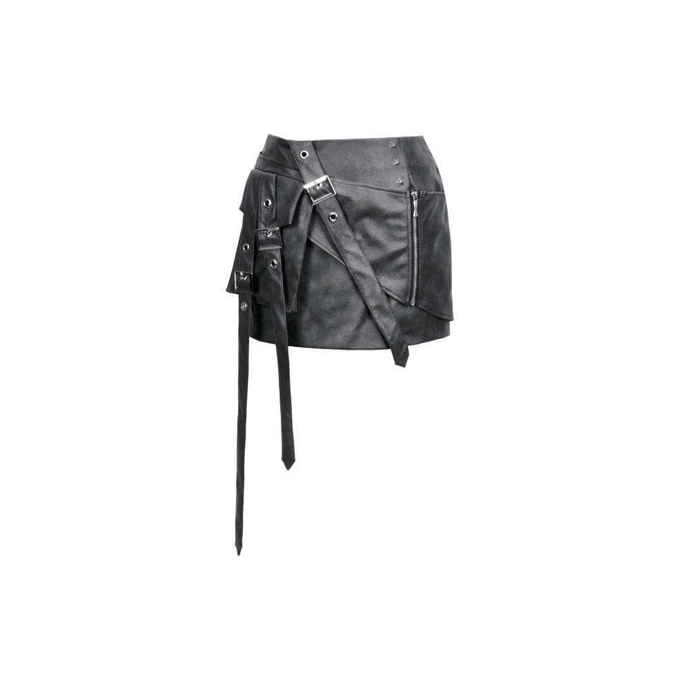 Darkinlove Women's Punk Straps Faux Leather Short Skirt