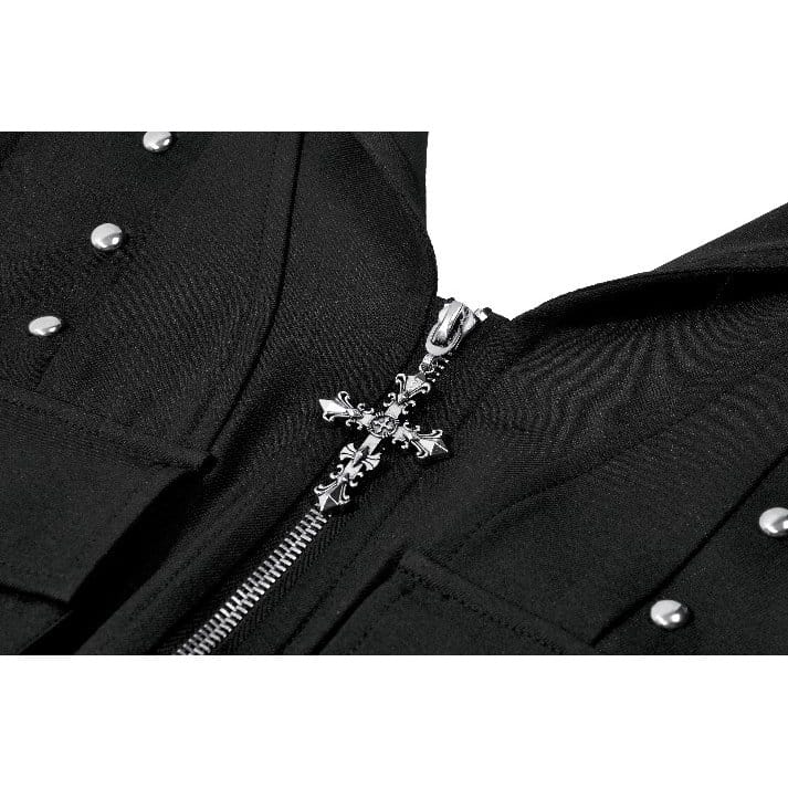 Darkinlove Women's Punk Studded Zipper Hooded Vest