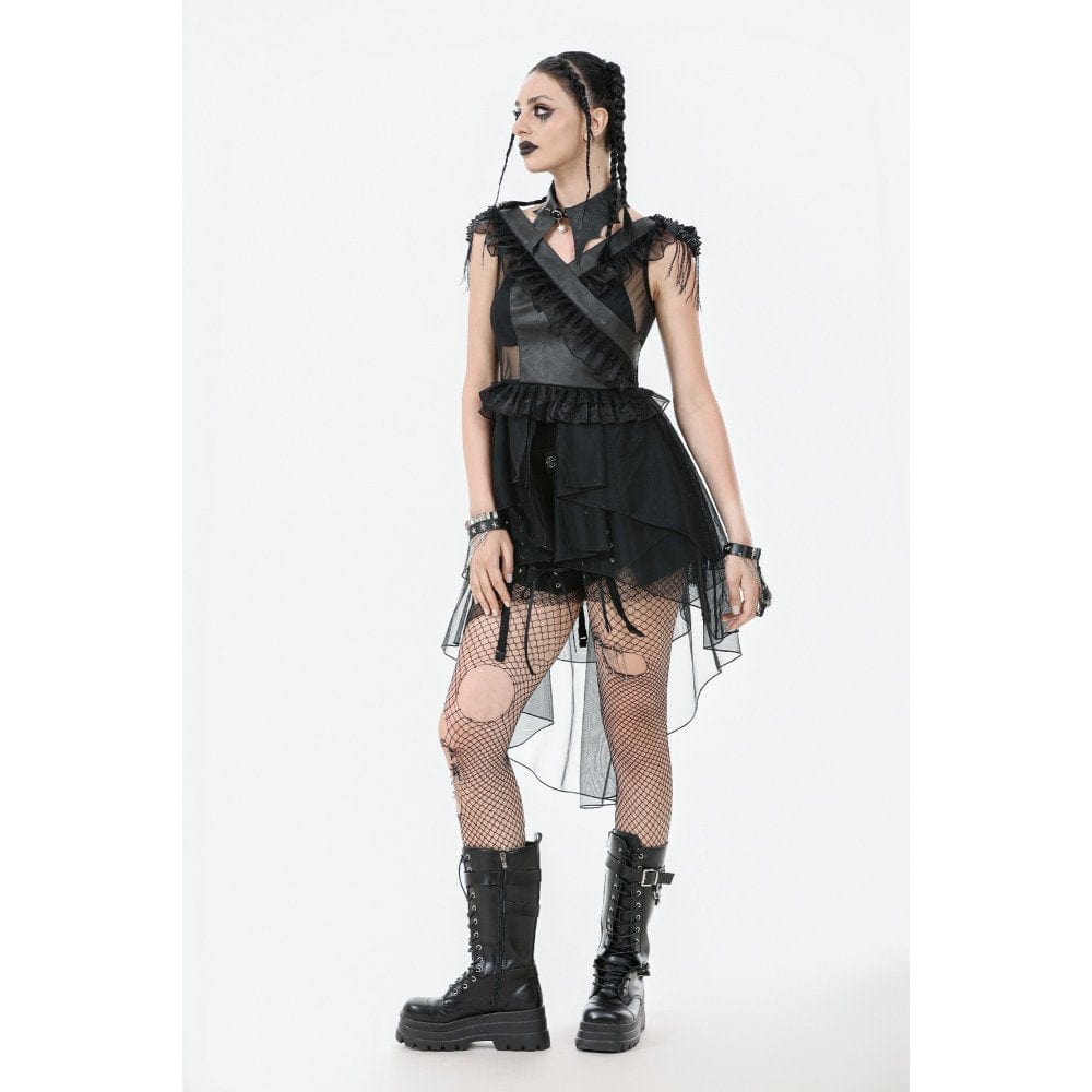 Darkinlove Women's Punk V-neck Multilayered Mesh Dress