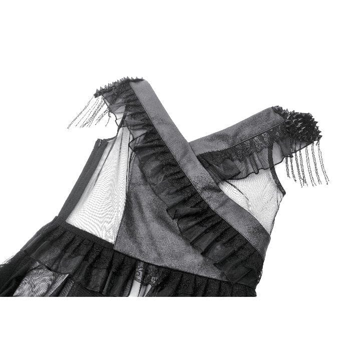 Darkinlove Women's Punk V-neck Multilayered Mesh Dress