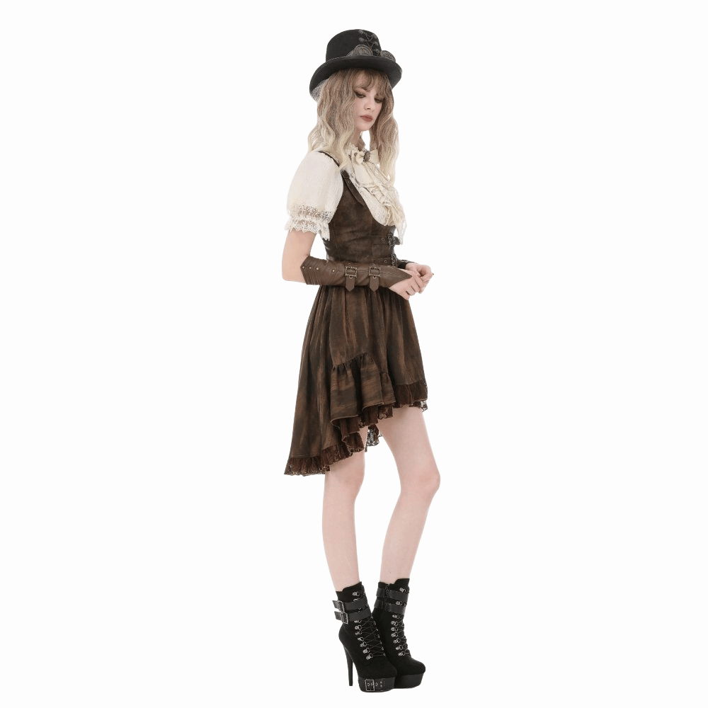 Darkinlove Women's Steampunk Buckle Straps High-Low Suspender Dress
