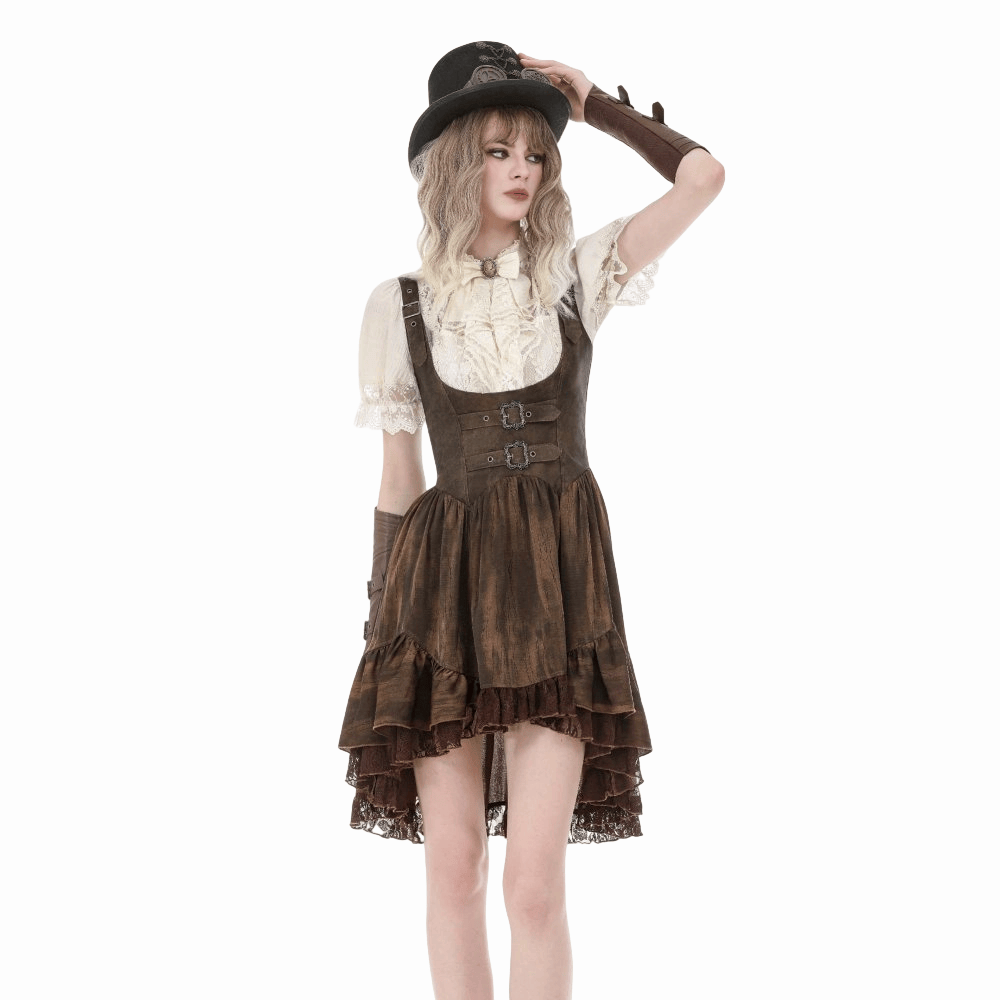 Darkinlove Women's Steampunk Buckle Straps High-Low Suspender Dress