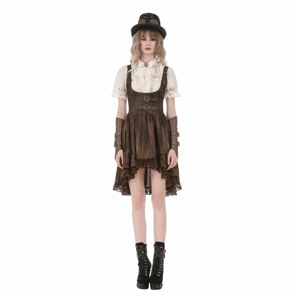 Darkinlove Women's Steampunk Buckle Straps High-Low Suspender Dress