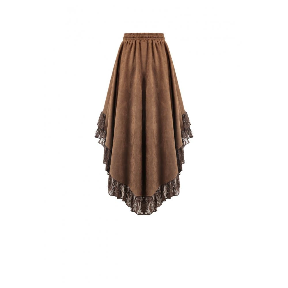 Darkinlove Women's Steampunk Floral Lace Trim High-Low Hem Skirt