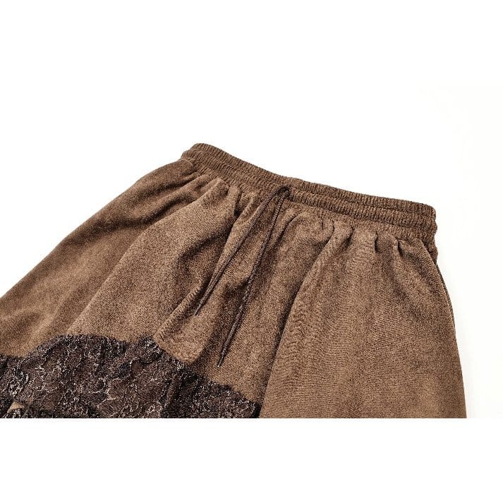 Darkinlove Women's Steampunk Floral Lace Trim High-Low Hem Skirt