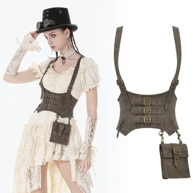 Darkinlove Women's Steampunk Irregular Buckle-up Underbust Corset with Detachable Pocket