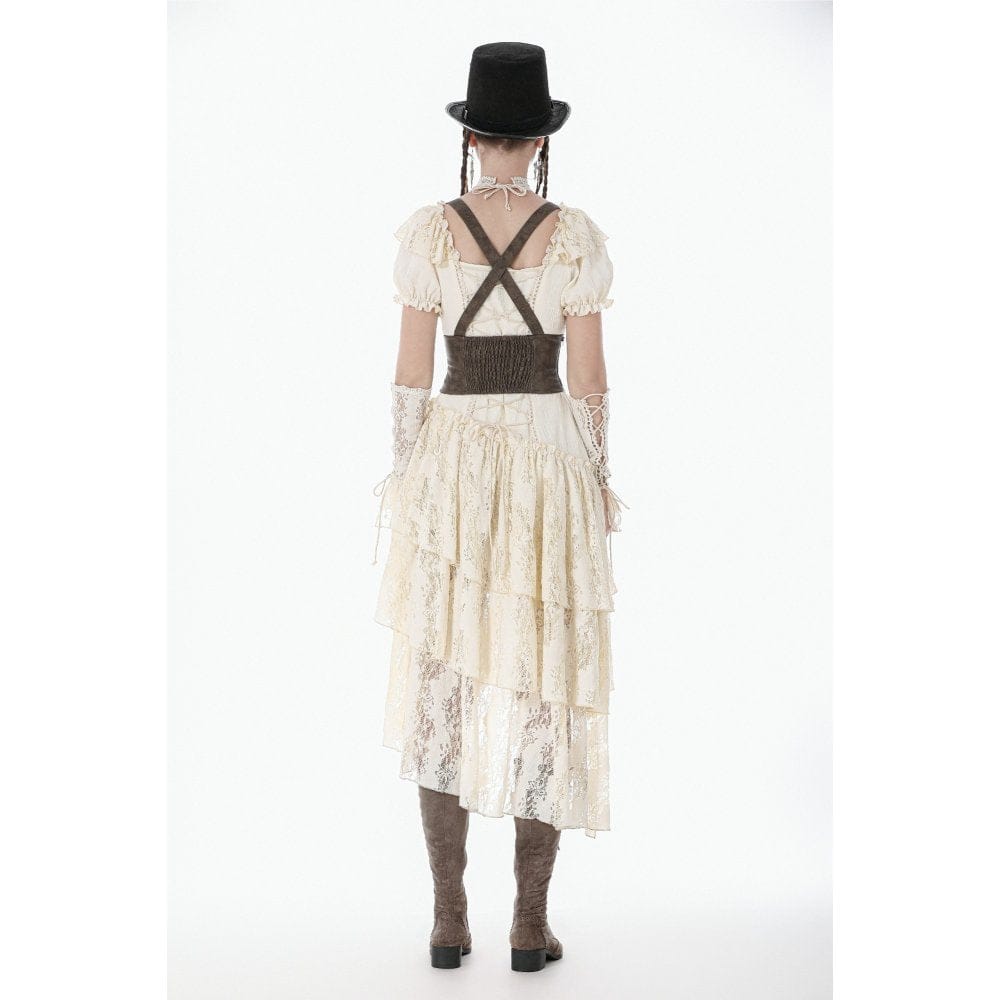 Darkinlove Women's Steampunk Irregular Buckle-up Underbust Corset with Detachable Pocket