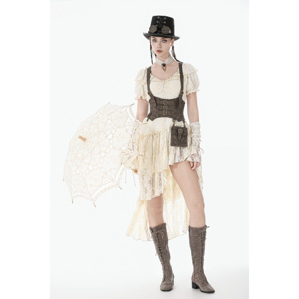 Darkinlove Women's Steampunk Irregular Buckle-up Underbust Corset with Detachable Pocket