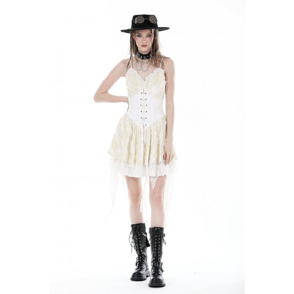 Darkinlove Women's Steampunk Irregular Lace-up Layered Slip Dress