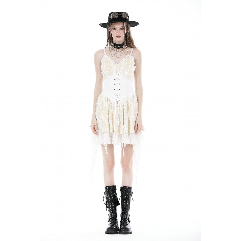 Darkinlove Women's Steampunk Irregular Lace-up Layered Slip Dress