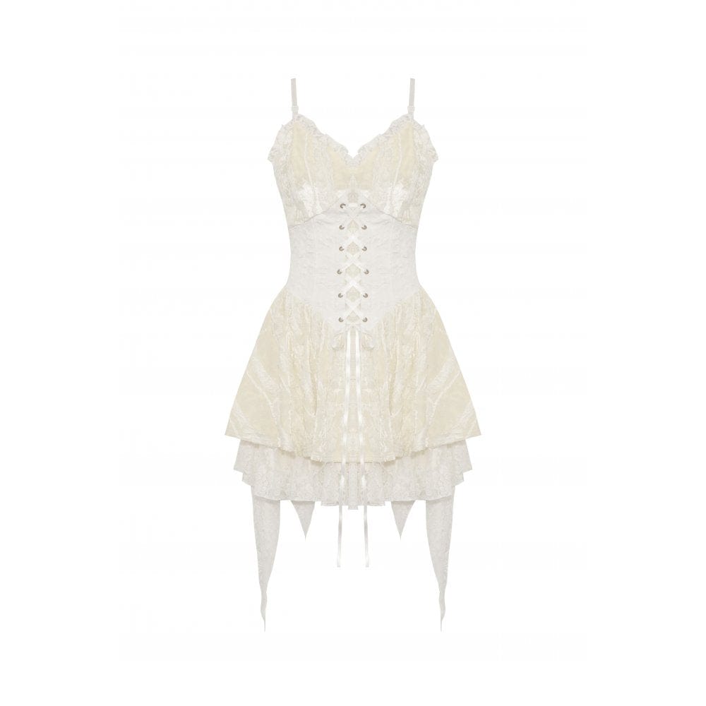 Darkinlove Women's Steampunk Irregular Lace-up Layered Slip Dress