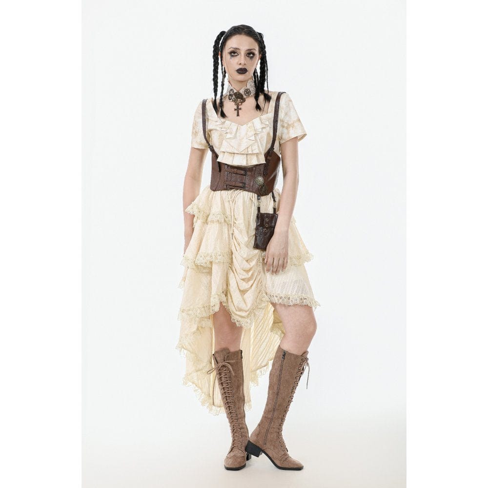 Darkinlove Women's Steampunk Multilayer High/Low Skirt