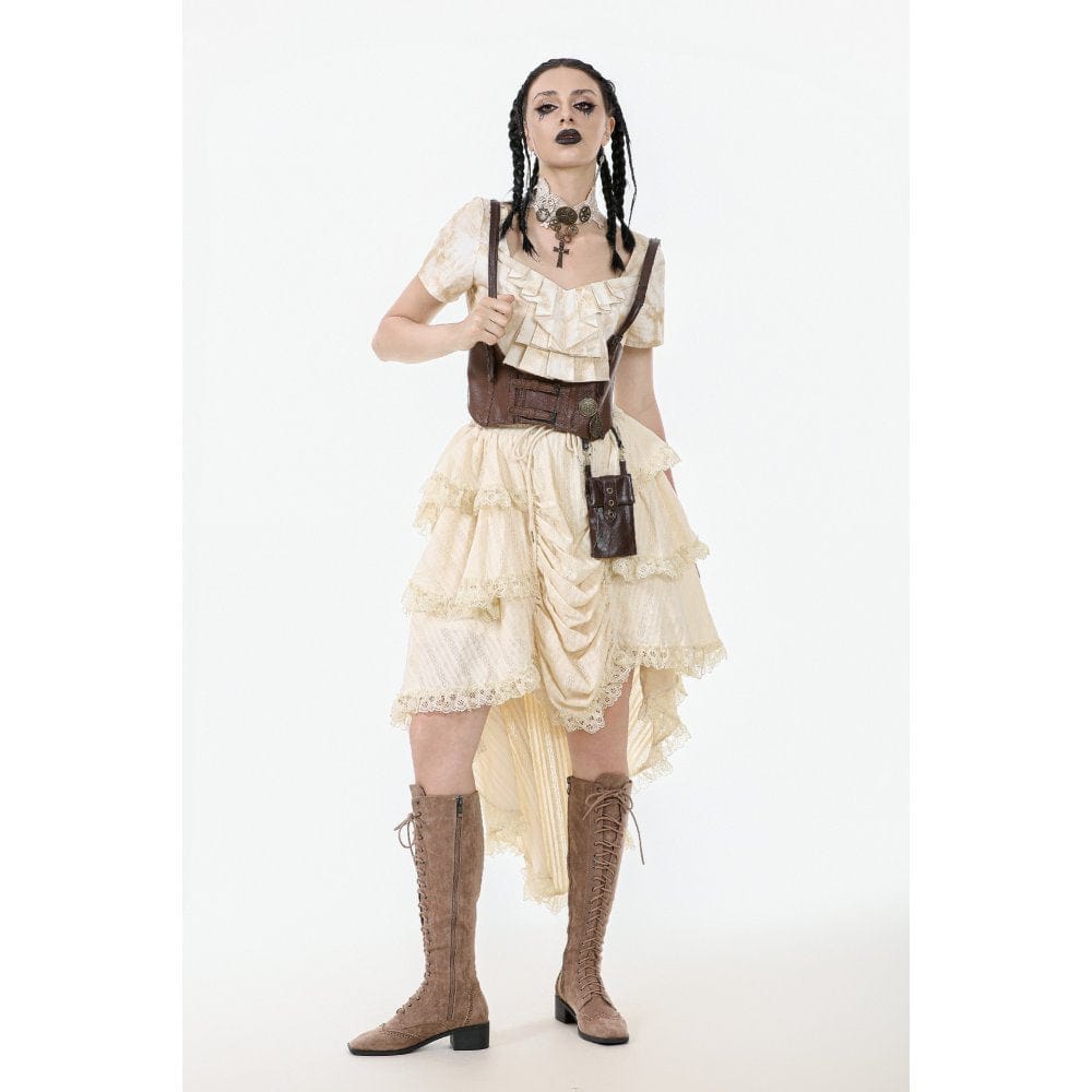 Darkinlove Women's Steampunk Multilayer High/Low Skirt