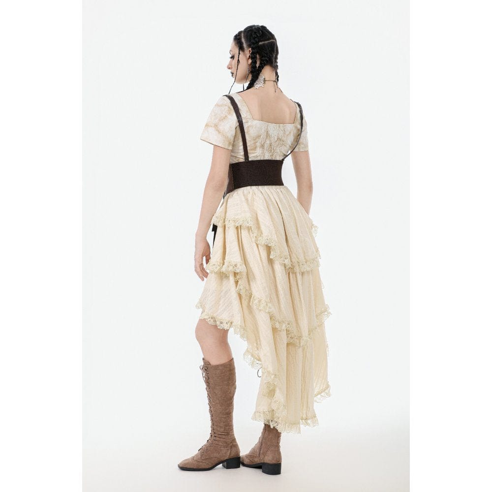 Darkinlove Women's Steampunk Multilayer High/Low Skirt