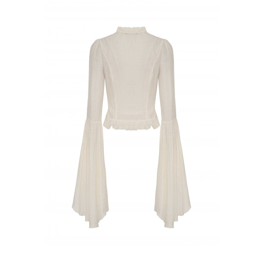 Darkinlove Women's Steampunk Ruffled Flared Sleeved V-neck Shirt