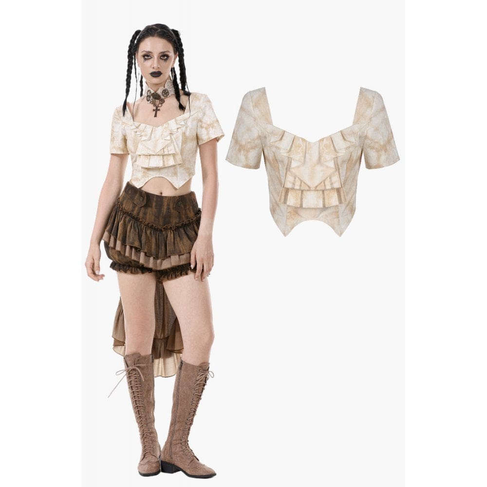 Darkinlove Women's Steampunk Ruffles Tie-Dye Crop Top