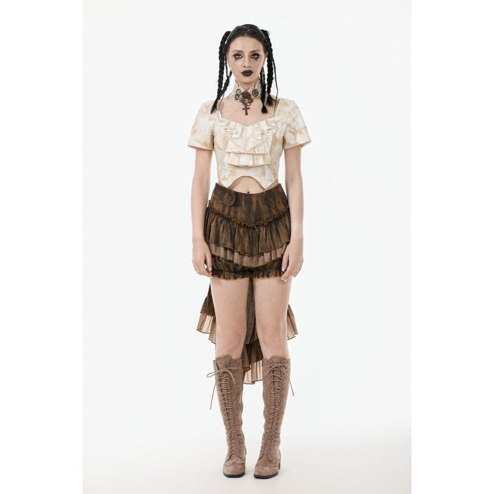 Darkinlove Women's Steampunk Ruffles Tie-Dye Crop Top