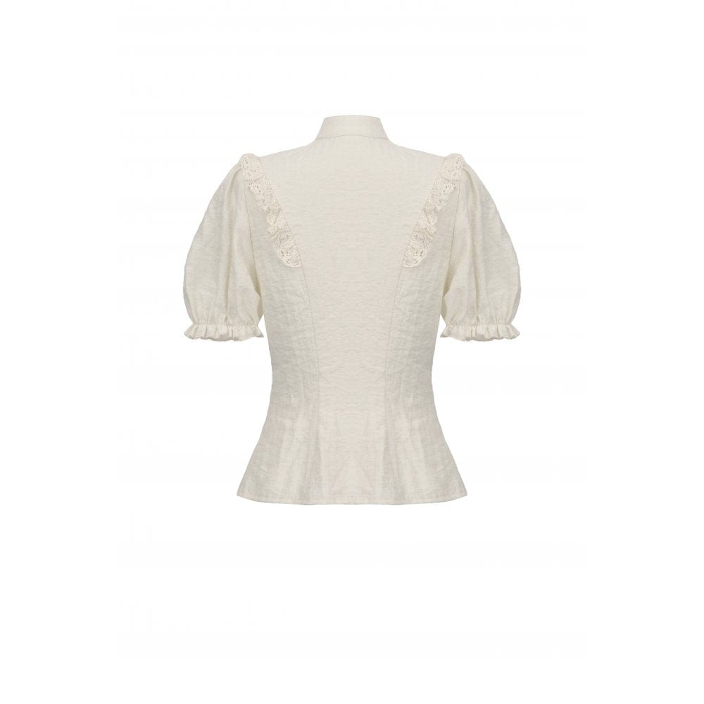 Darkinlove Women's Steampunk Stand Collar Ruffles Short Sleeved Shirt