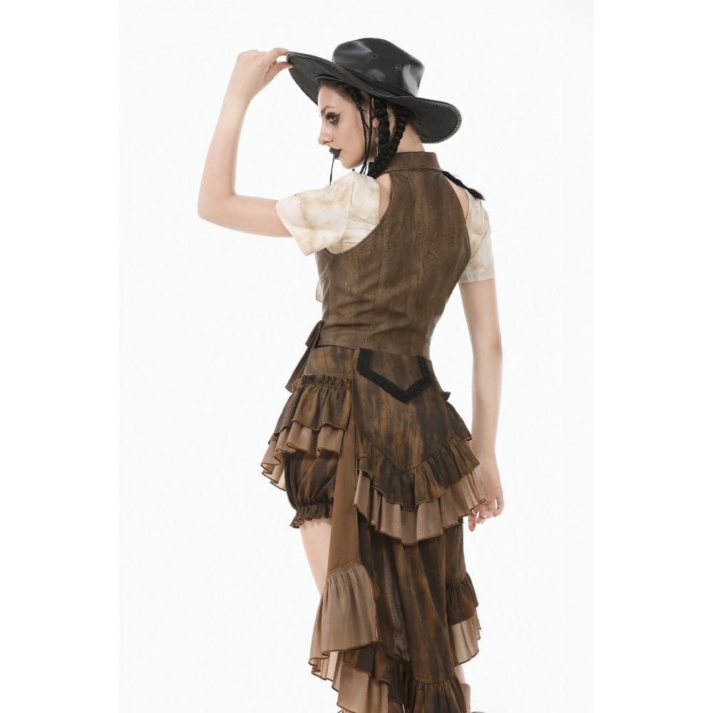 Darkinlove Women's Steampunk Tailcoat Bloomers with Anchor Buttons and Ruffled Trim