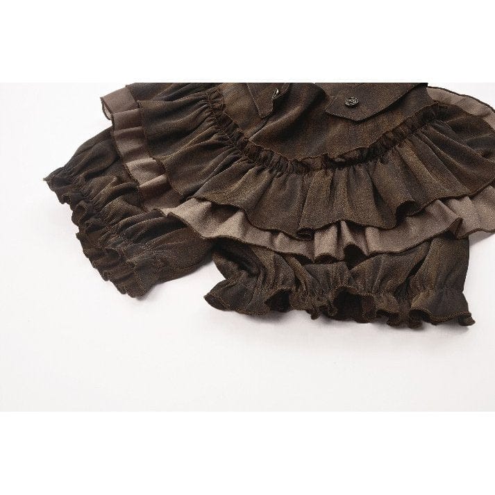 Darkinlove Women's Steampunk Tailcoat Bloomers with Anchor Buttons and Ruffled Trim