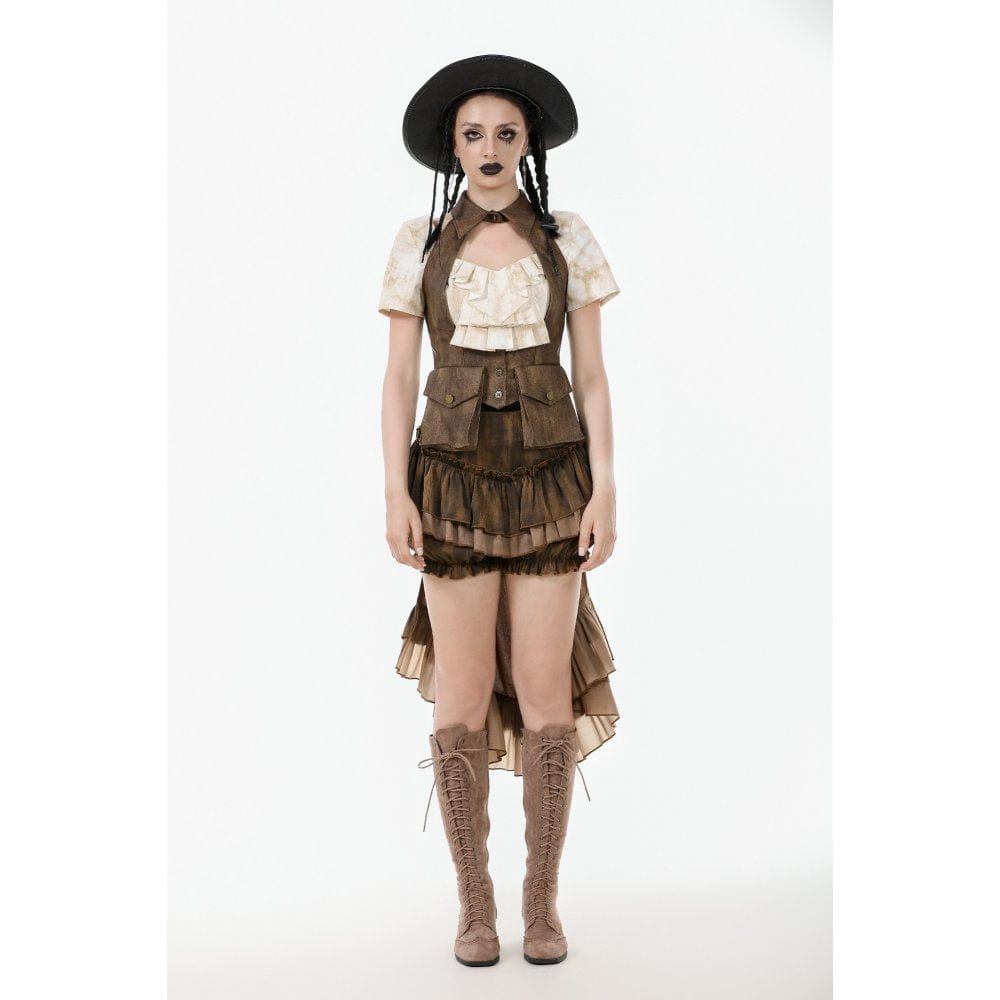 Darkinlove Women's Steampunk Utility Vest with Cargo Pockets