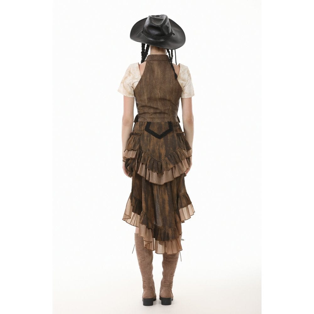 Darkinlove Women's Steampunk Utility Vest with Cargo Pockets