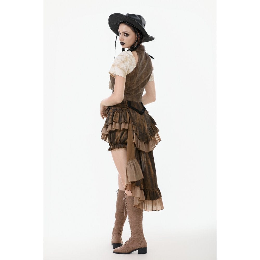 Darkinlove Women's Steampunk Utility Vest with Cargo Pockets