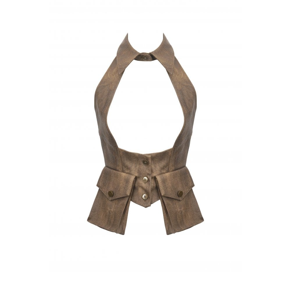 Darkinlove Women's Steampunk Utility Vest with Cargo Pockets