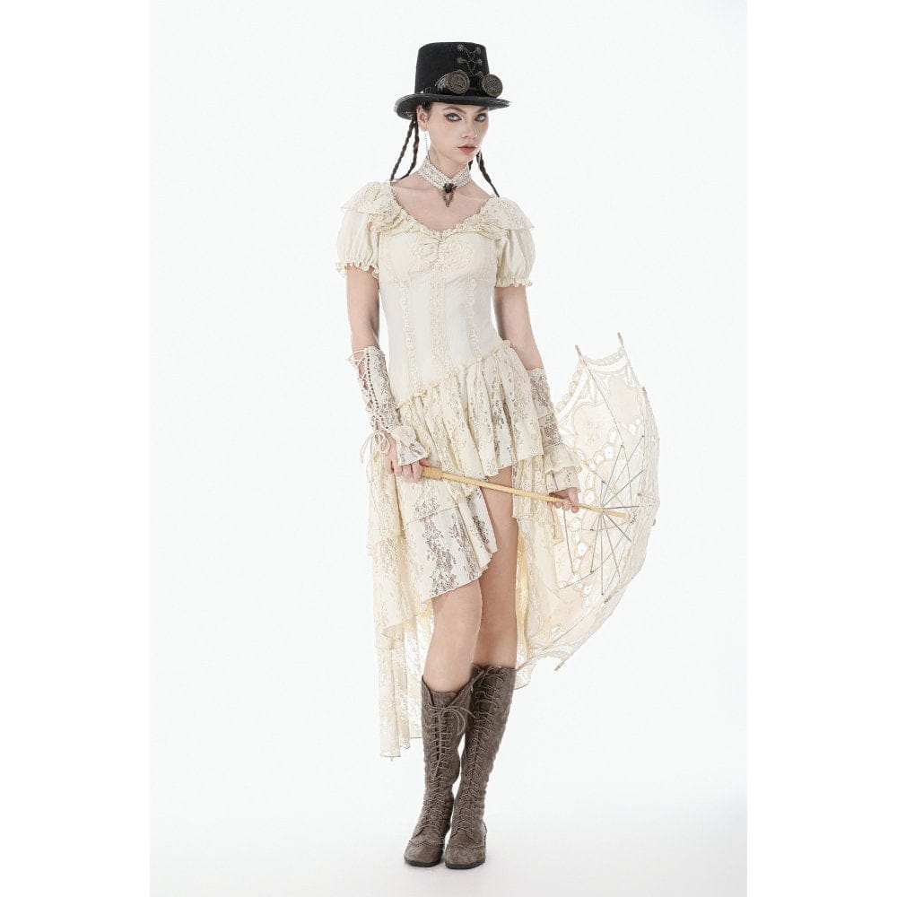 Darkinlove Women's Stempunk Asymmetric Layered Falbala Puff Short Sleeved Dress