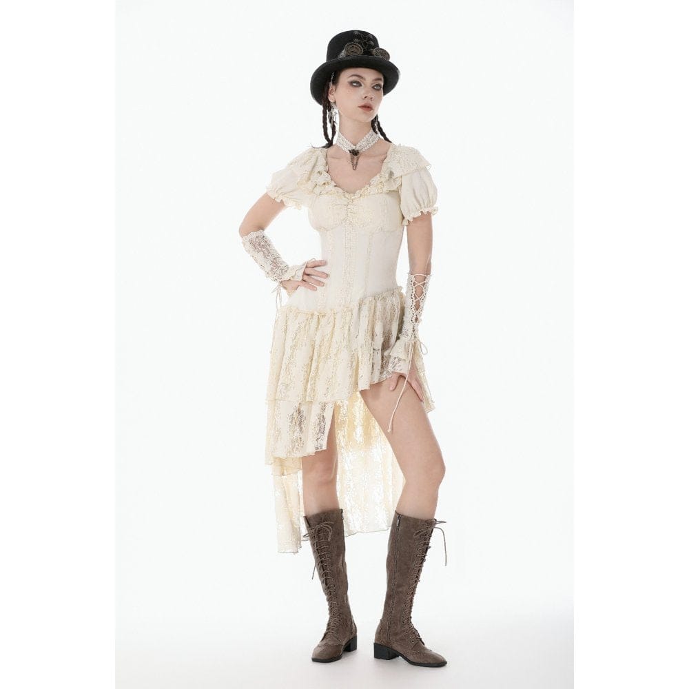 Darkinlove Women's Stempunk Asymmetric Layered Falbala Puff Short Sleeved Dress