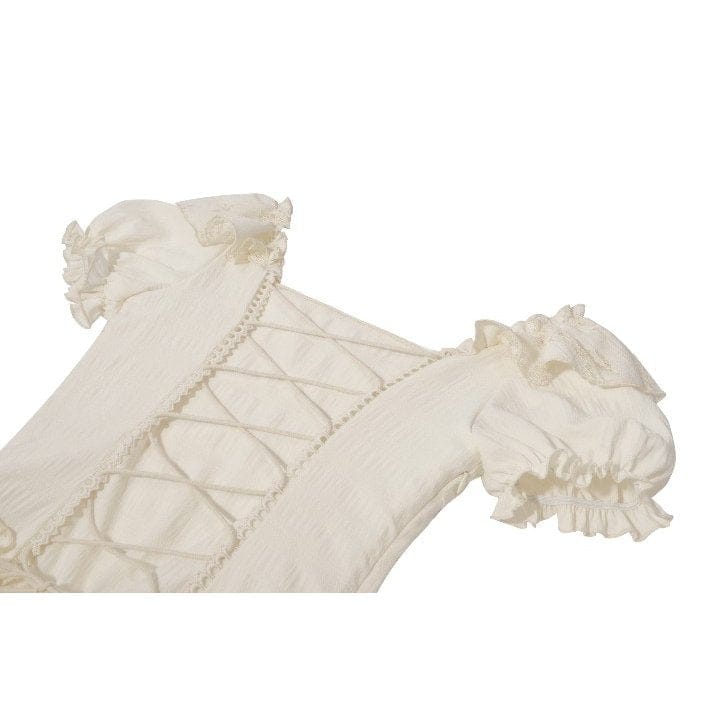 Darkinlove Women's Stempunk Asymmetric Layered Falbala Puff Short Sleeved Dress