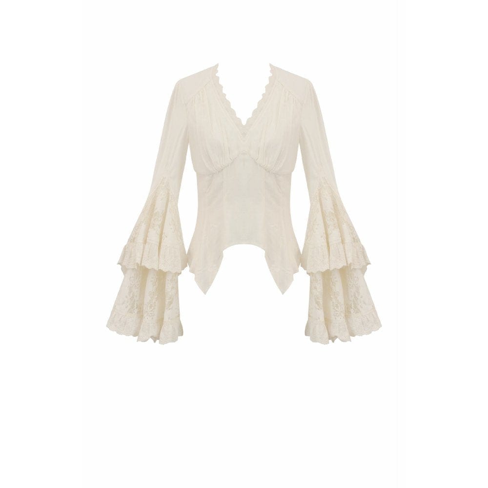 Darkinlove Women's Stempunk Lace-up Layered Flared Sleeved Shirt