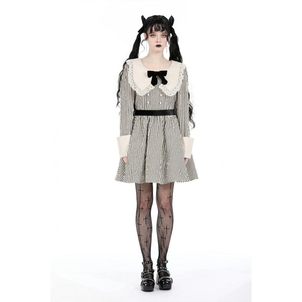 Darkinlove Women's Vintage Doll Collar Striped Dress
