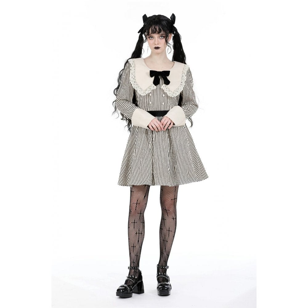 Darkinlove Women's Vintage Doll Collar Striped Dress