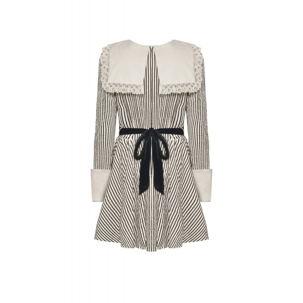 Darkinlove Women's Vintage Doll Collar Striped Dress