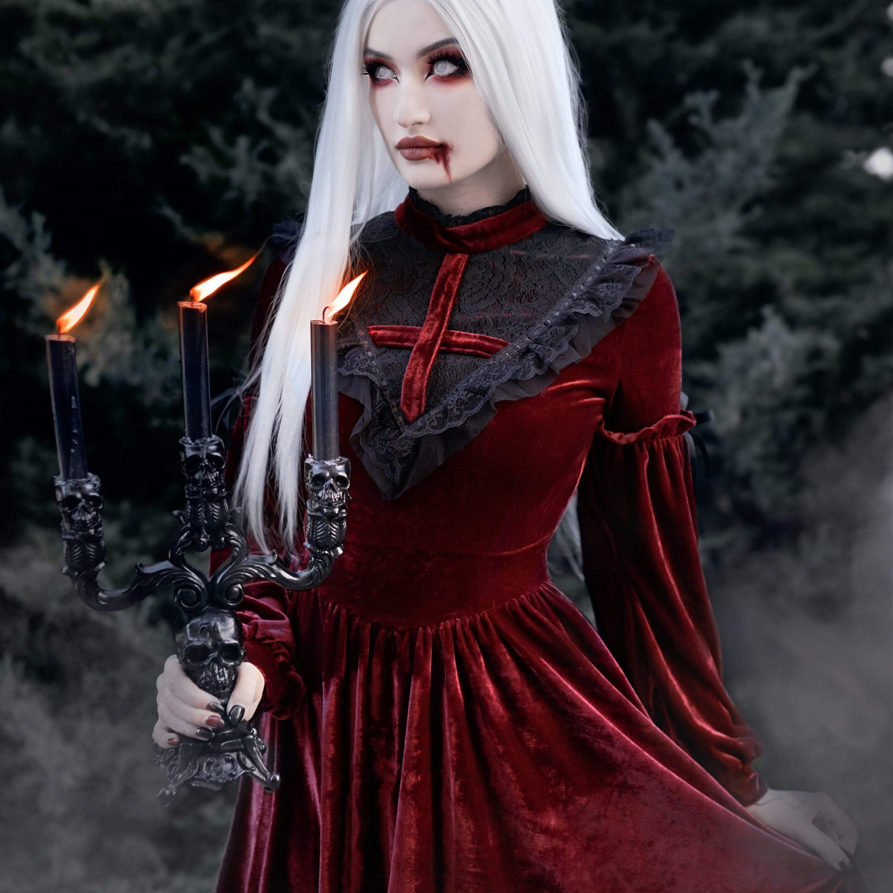 Darkinlove Women's Vintage Lace Collar Velet Dresses Red