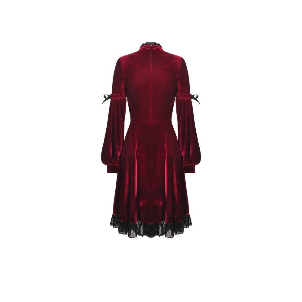 Darkinlove Women's Vintage Lace Collar Velet Dresses Red