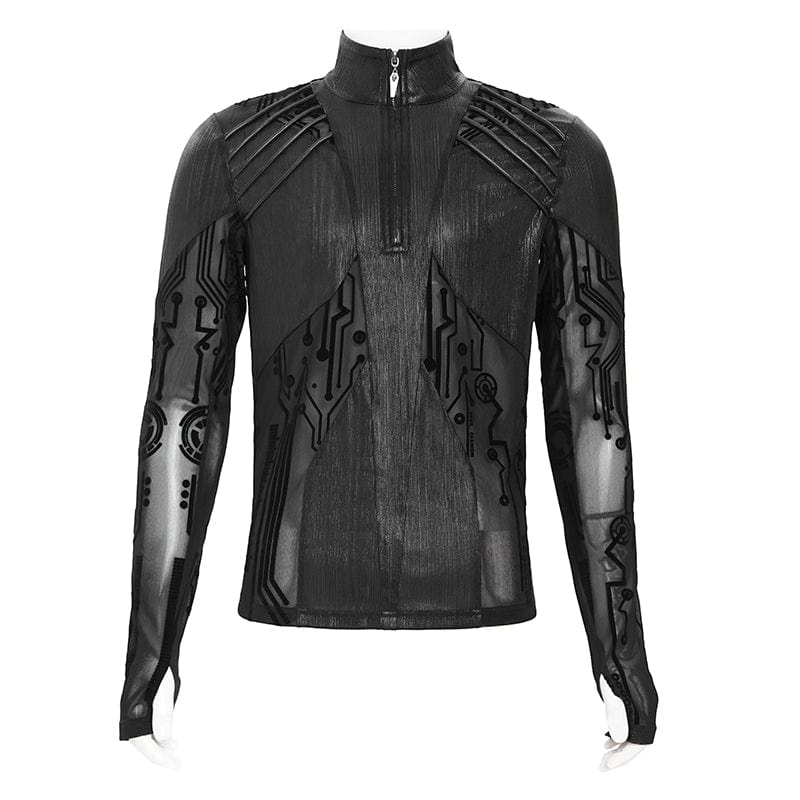 DEVIL FASHION Men's Cyberpunk Circuit Board Printed Shirt