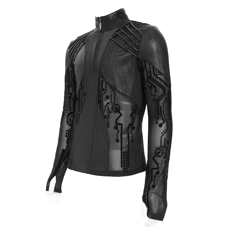DEVIL FASHION Men's Cyberpunk Circuit Board Printed Shirt