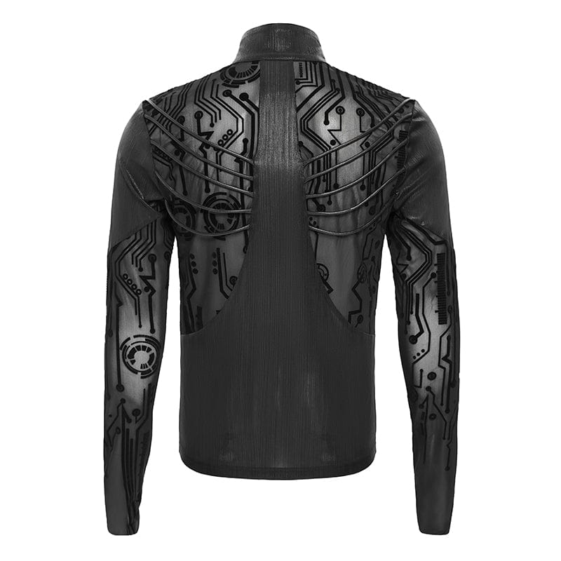 DEVIL FASHION Men's Cyberpunk Circuit Board Printed Shirt