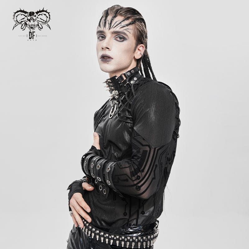 DEVIL FASHION Men's Cyberpunk Circuit Board Printed Shirt